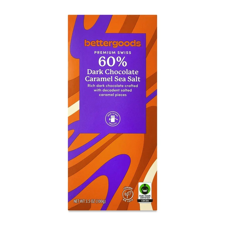 bettergoods Premium Swiss 60% Dark Chocolate Caramel Sea Salt Bar, 3.5 oz | Walmart (US)