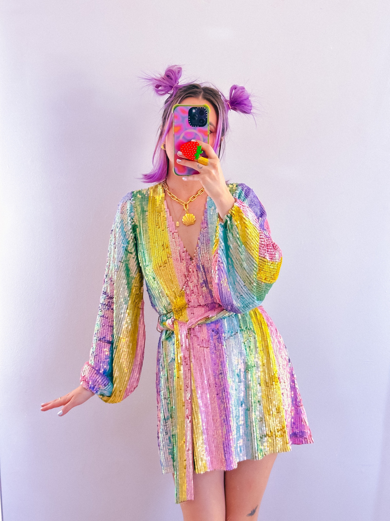 definitely saving this for my next night out 🙌✨ 

Champagne wears a sequin rainbow colored wrap mini dress with gold jewelry.

She’ll necklace glitter disco shimmer party maximalist maximalism colorful dopamine dressing 



#LTKSeasonal #LTKHoliday #LTKparties