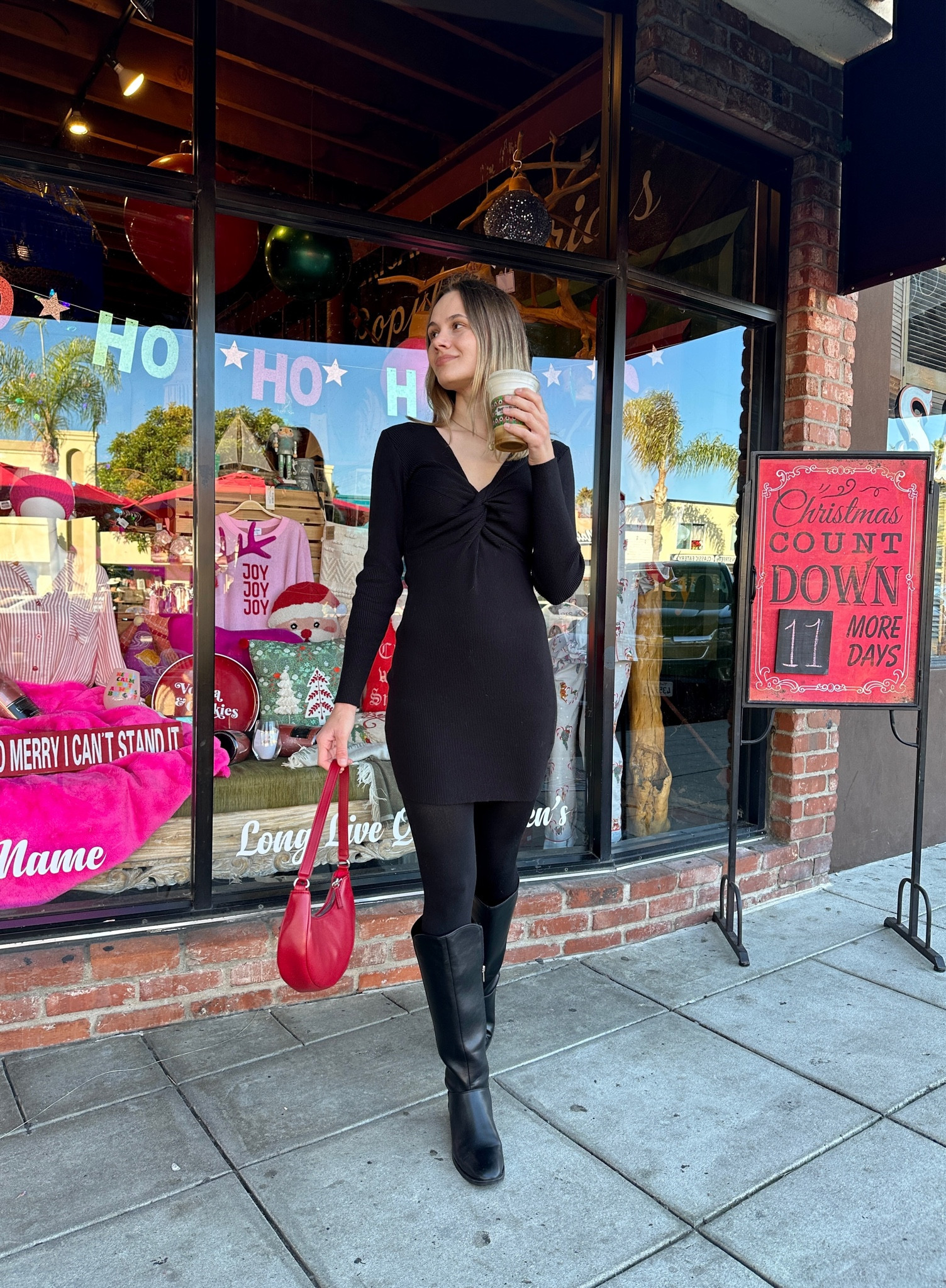 Pop of red ❤️

Outfit ideas, outfit inspo, winter fashion, winter outfit, knit dress, black knee boots, red bag, Christmas style, holiday look 

#LTKSeasonal #LTKHoliday #LTKfindsunder50