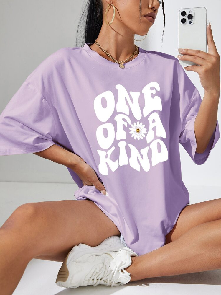 Floral & Letter Graphic Oversized Tee | SHEIN