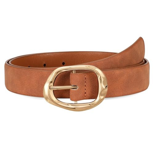 Women Brown Suede Leather Belt for Jeans Pants Ladies Casual Waist Belt Fashion Women Belt with Gold Buckle | Amazon (US)