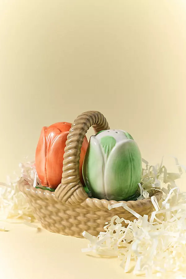 Louise Stoneware Salt & Pepper Shakers in Basket | Anthropologie (US)