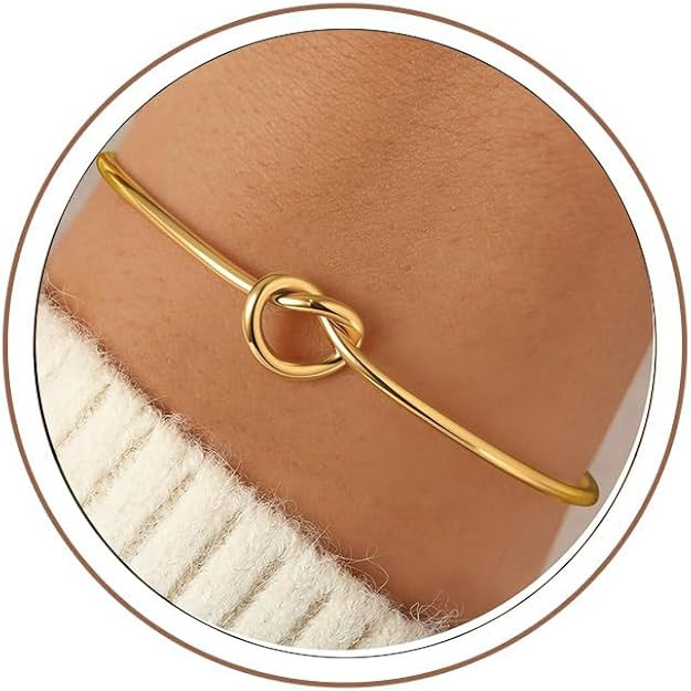 Turandoss Gold Knot Bangle Bracelets for Women - Dainty 18K Gold Plated Cuff Bangle Bracelets for... | Amazon (US)