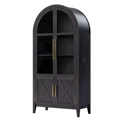 Fredees 74.8" Tall Arched Display Cabinet, 3-Tier Curio Cabinet with LED Lights & Motion Sensor, Suitable for Collectibles, Toys & Books,Black | Target