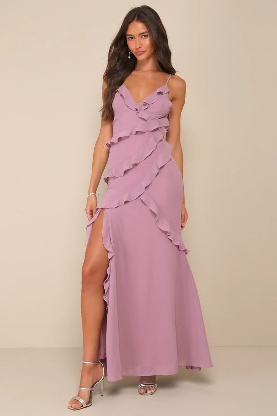 Lavender Ruffled Lace-Up Sleeveless Maxi Dress | Lavender Dress | Lavendar Dress | Lulus