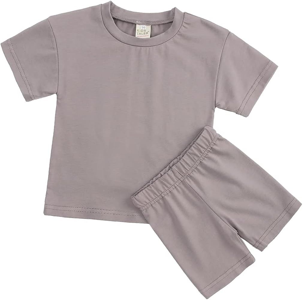 Kids 2Pcs Short Sleeve Outfits Set Toddler Boys Girls Summer Clothes Child Round Neck T-Shirt + B... | Amazon (US)