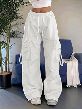 GORGLITTER Women's Baggy Cargo Pants Office Parachute Pants Dressy Low Rise Wide Leg Travel Track... | Amazon (US)