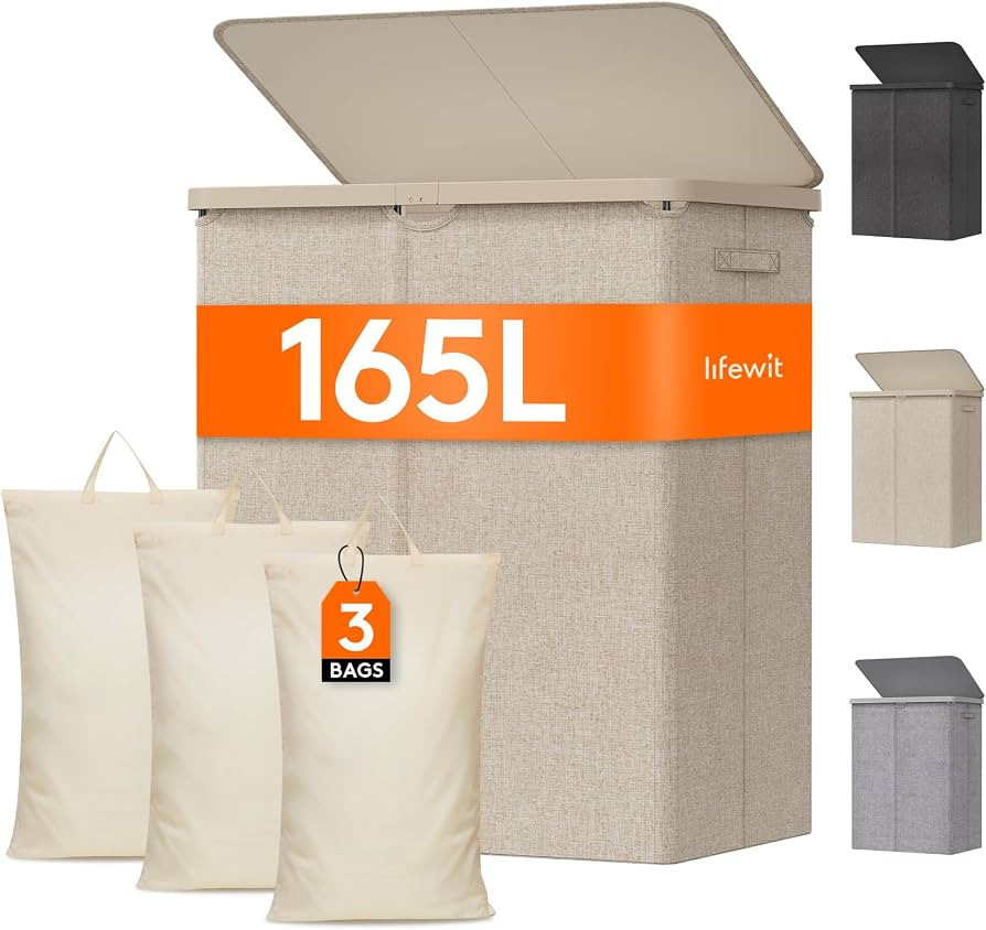 Lifewit 165L Large Laundry Basket with Lid, Laundry Hamper with Plastic Handles and Removable Bag... | Amazon (US)