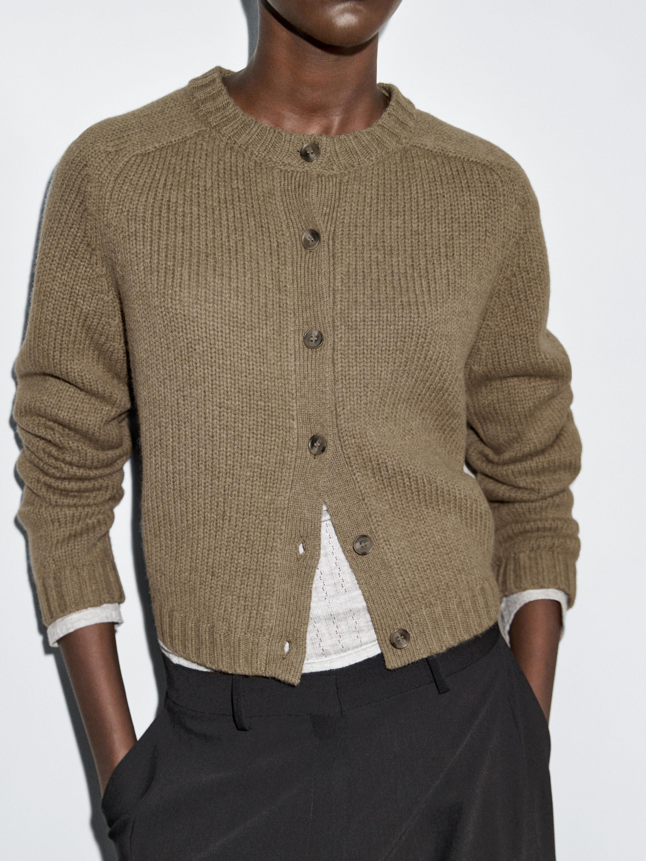 100% wool raglan sleeve knit cardigan | Massimo Dutti UK