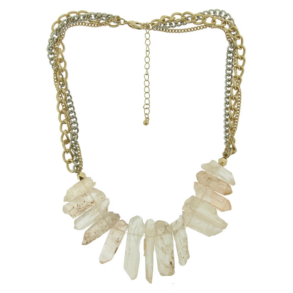 Women's Three Row Chain Necklace with Semi-Precious Stones - Gold, Gold/Silver | Target