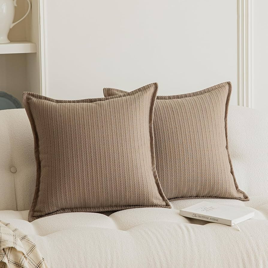 Set of 2 Cozy Striped Herringbone Flange Throw Pillow Covers, Aesthetic Embossed Pattern Pillow C... | Amazon (US)