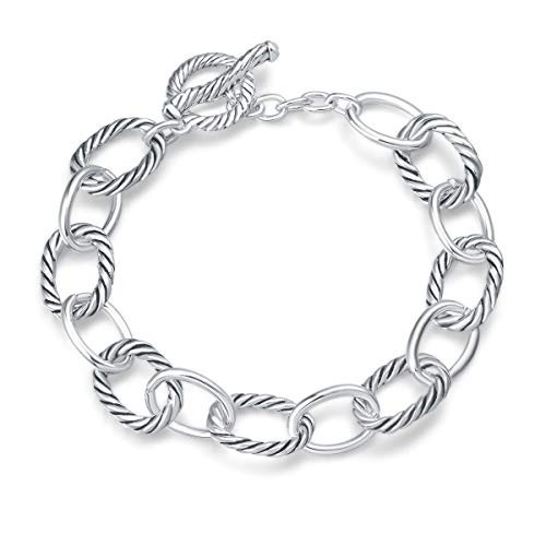 UNY JEWEL Twisted Cable Wire Link Chain Bracelet Two Tone Designer Brand Inspired Women Jewelry Valentine (Silver) | Amazon (US)