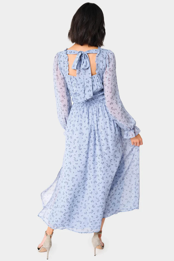 Long Sleeve Square Neck Shirred Maxi Dress | Gibsonlook