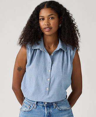 Women's Point Collar Relaxed-Fit Top | Macy's