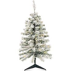Okicoler 3ft Pre-Lit Snow Flocked Artificial Holiday Christmas Pine Tree for Home, Office, Party ... | Amazon (US)