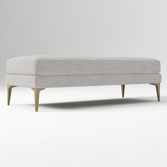 Andes Bench, Performance Coastal Linen Storm Gray, Blackened Brass | West Elm (US)