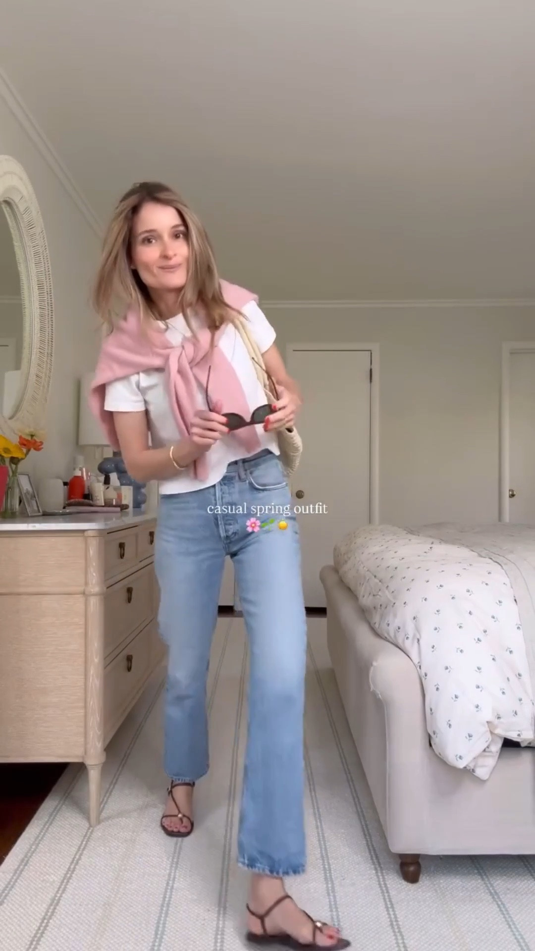 an easy spring outfit idea!! 🤍 love pairing a vintage wash, crisp white tee, chocolate brown, and this soft blush pink together!

White Tee: My new favorite. Wearing a small. Jeans: The hero in my closet - run tts in a 25. Sandals: no break in! Run tts in a 7. 

❤️Follow if you’re looking for easy everyday outfit inspiration! 

#grwm #ootd #outfitinspo #springoutfit #springstyle

#LTKSeasonal #LTKgrwm #LTKootd
