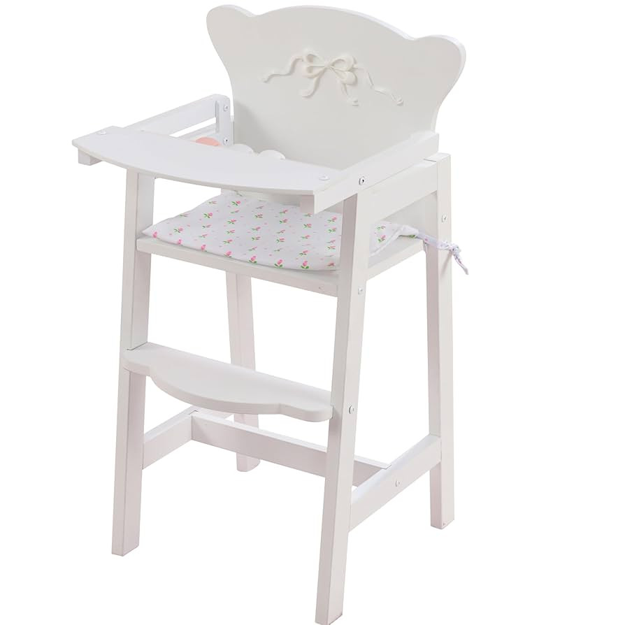 KidKraft Tiffany Bow Scalloped-Edge Wooden Lil Doll High Chair with Seat Pad - White, Gift for Ag... | Amazon (US)