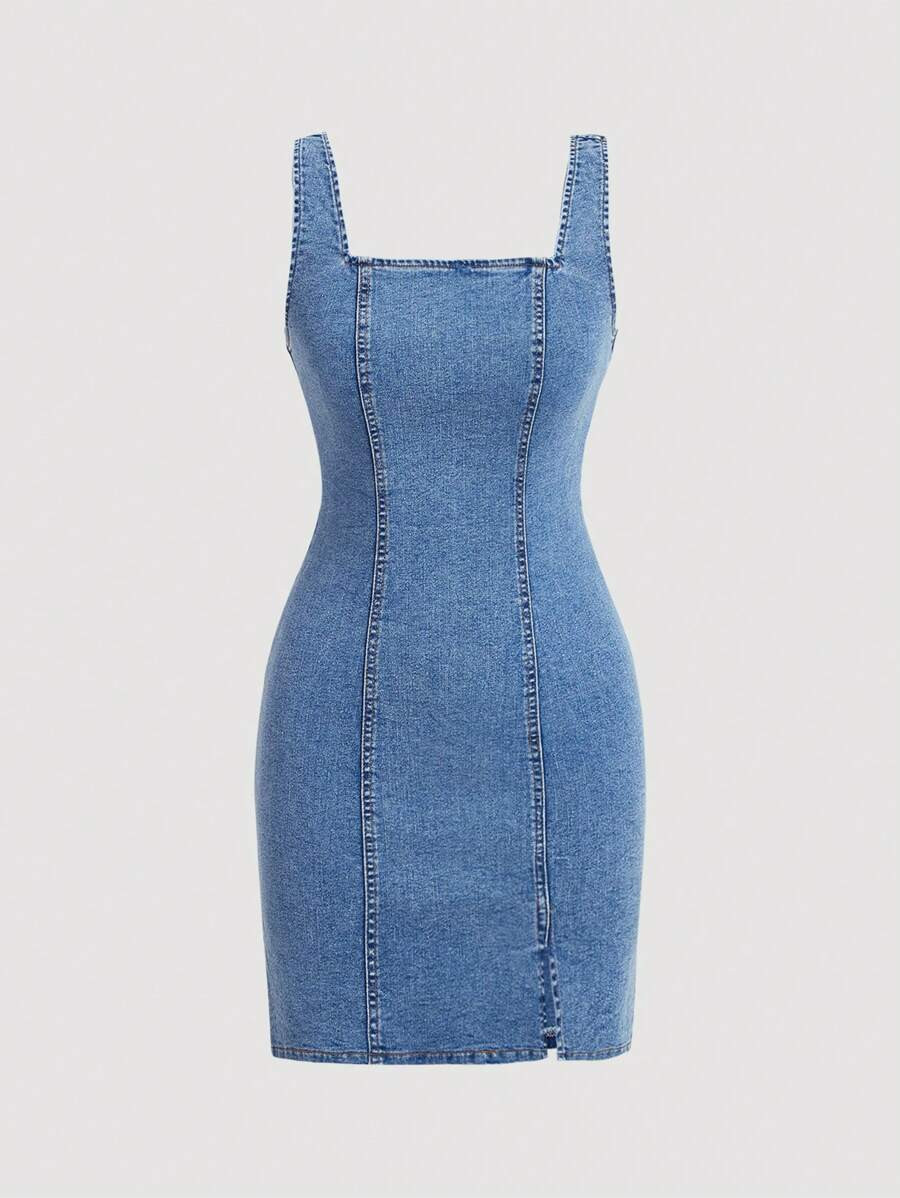 SHEIN MOD Ladies' Solid Color Sleeveless Denim Dress | SHEIN