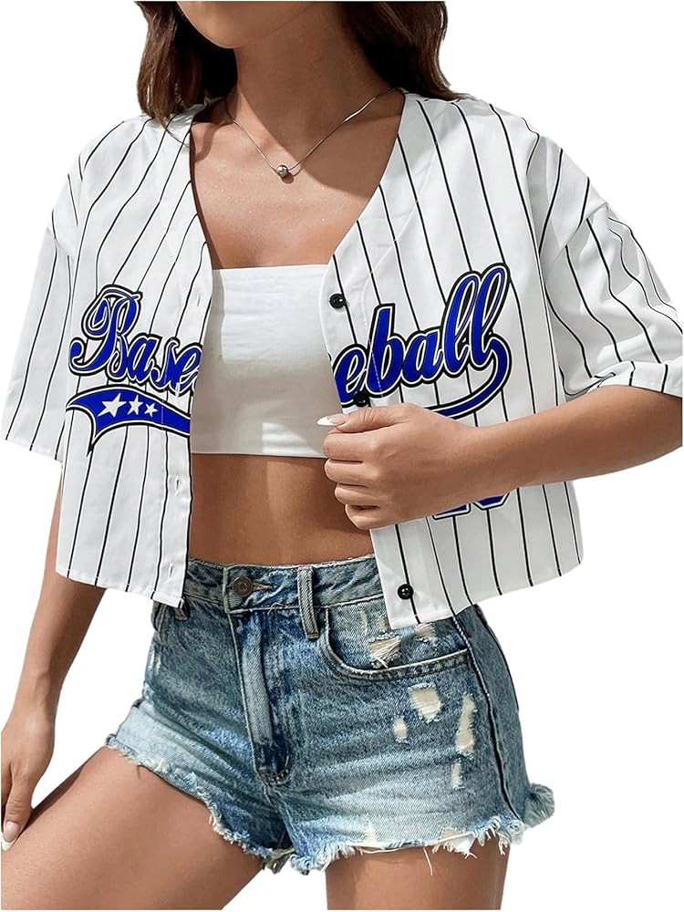 WDIRARA Crop Top Baseball Shirt | Amazon (US)