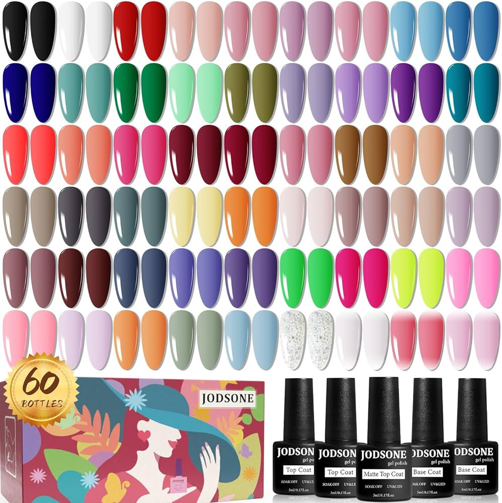 JODSONE 60 PCS Gel Nail Polish Set with 5 Bottles of Base and Glossy Matte Top Coat Soak off Gel ... | Amazon (US)