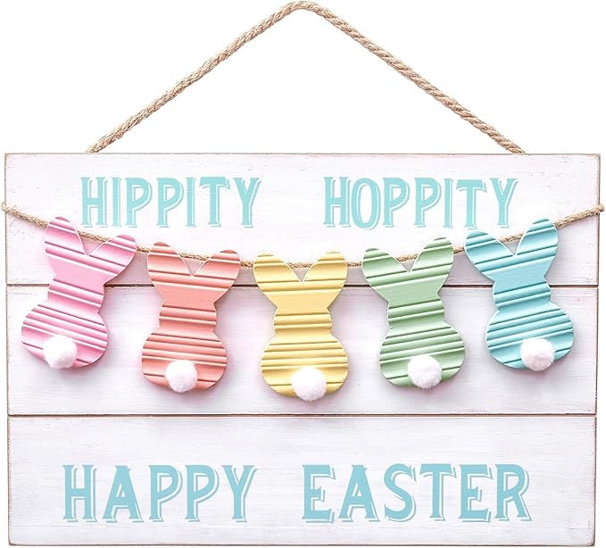 Valery Madelyn Easter Decorations, Happy Easter Signs for Wall, Wooden Hanging Wreaths for Front ... | Amazon (US)