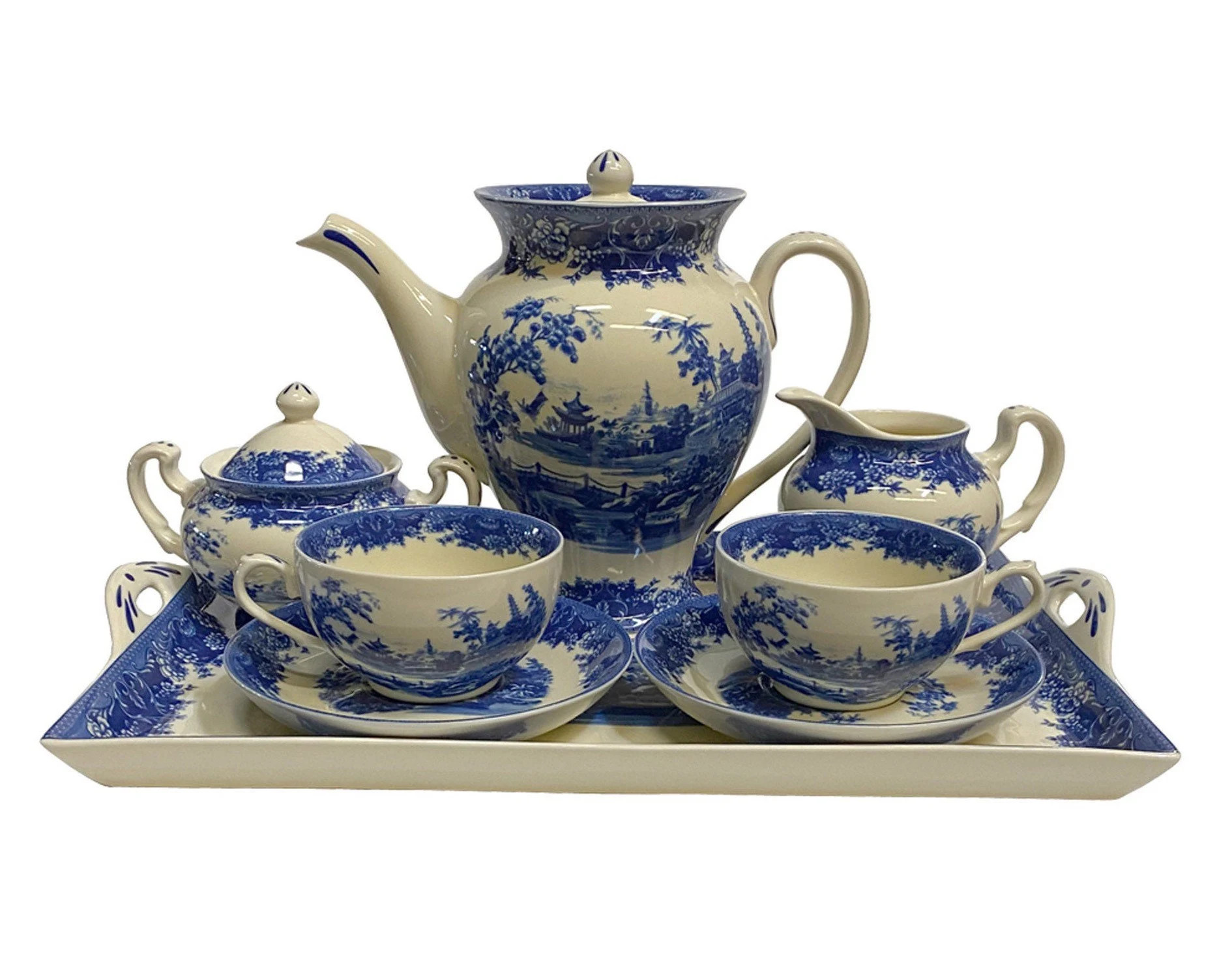 Pagoda Blue Transferware Porcelain Tea Set with Tray, Antique Reproduction, Antique Style Decor, Vintage Style Tea Set, Tea Service | Etsy (Global)