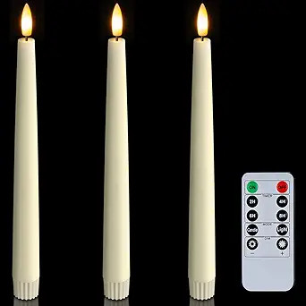 Homemory 3 Pcs Waxy Flameless Taper Candles with Remote, Flickering Battery Operated Taper Candle... | Amazon (US)