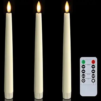 Homemory 3 Pcs Waxy Flameless Taper Candles with Remote, Flickering Battery Operated Taper Candle... | Amazon (US)