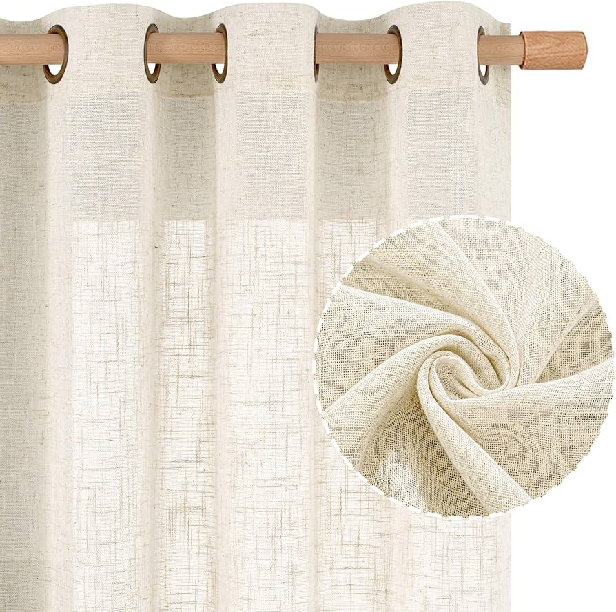 Cream Ivory Linen Semi Sheer Curtains 84 inch Length for Bedroom | Amazon (US)