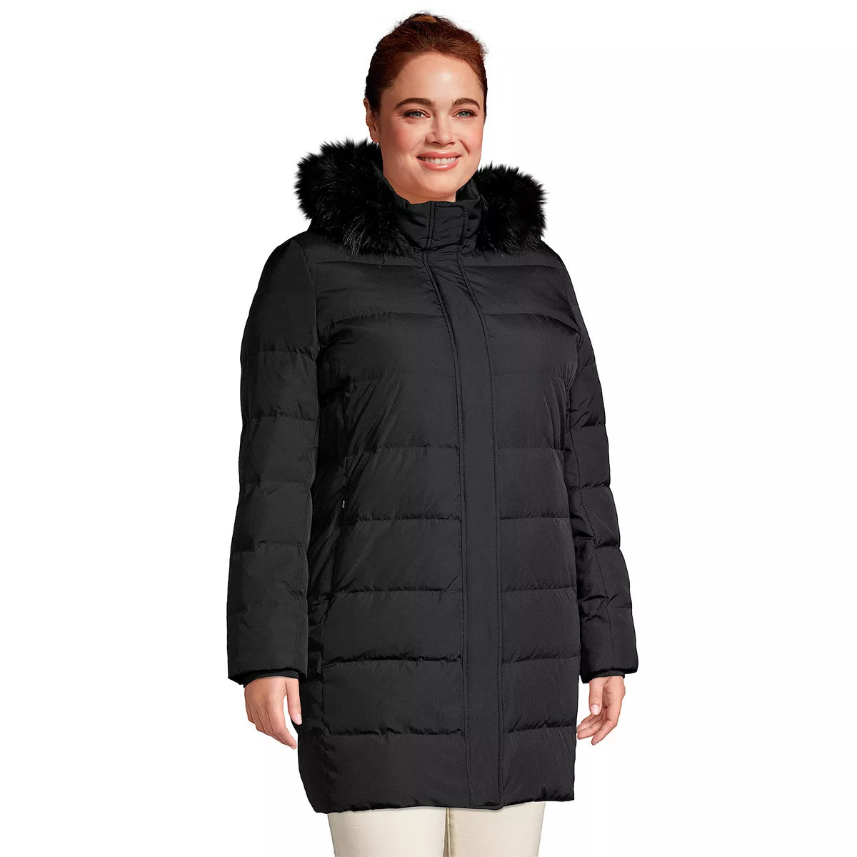 Plus Size Lands' End Faux-Fur Hood Long Down Winter Coat | Kohl's