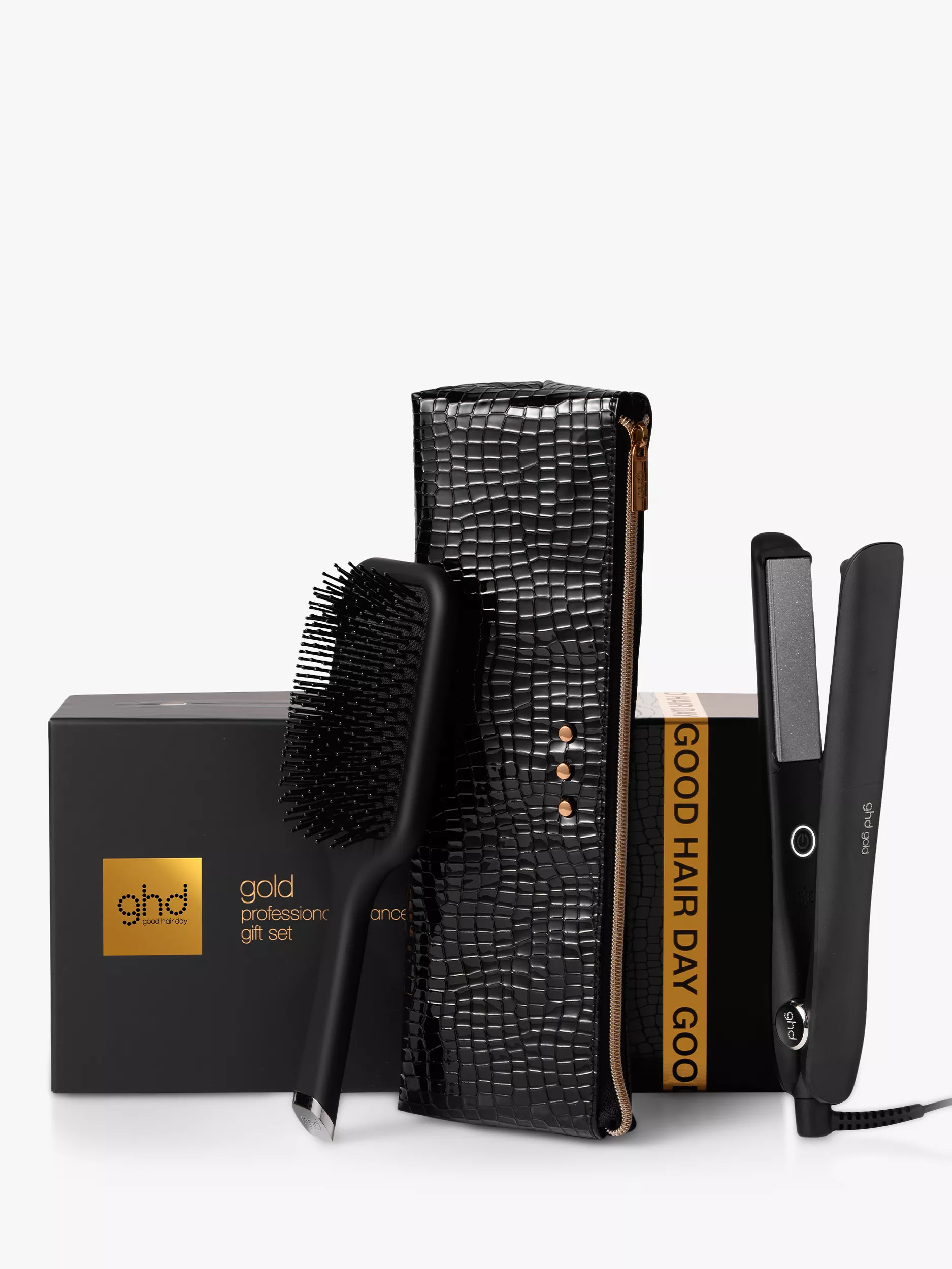 ghd Gold Hair Straighteners Gift Set, Black | John Lewis (UK)