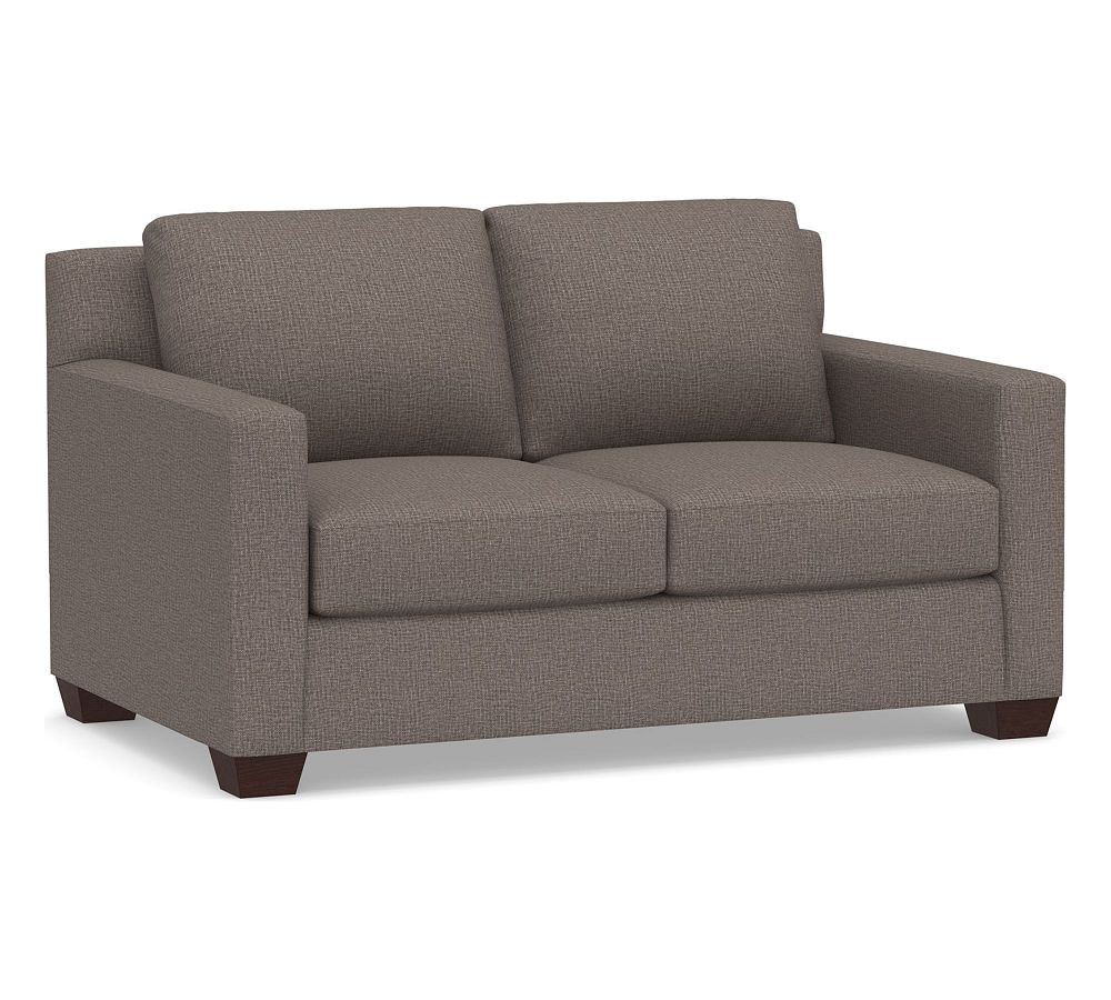 York Square Arm Upholstered Loveseat 70.5"" 2X2, Down Blend Wrapped Cushions, Performance Brushed Basketweave Charcoal | Pottery Barn (US)