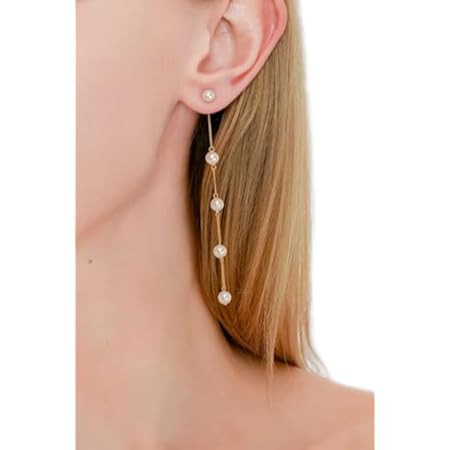 Trinckle Pearl Earrings for Women, 14k Gold Pearl Drop Dangle Earrings White Adjustable Dainty Bo... | Amazon (US)
