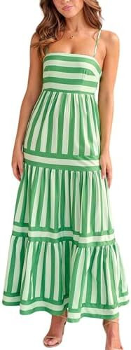 chouyatou Women Spaghetti Strap Back Smocked Maxi Striped Dress Summer Casual Floral Flowy Beach ... | Amazon (US)