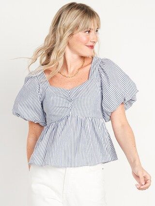 Puff-Sleeve Striped Ruched Smocked Babydoll Swing Blouse for Women | Old Navy (US)
