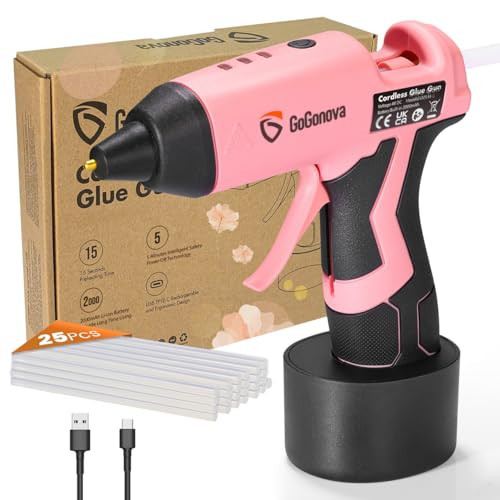 GoGonova Cordless Glue Gun, 15s Fast Preheating 2Ah Cordless Hot Glue Gun with 25 Pcs Premium Mini Glue Gun Sticks, USB-C Battery Rechargeable Hot Glue Gun, Smart Power-Off, Pink | Amazon (US)