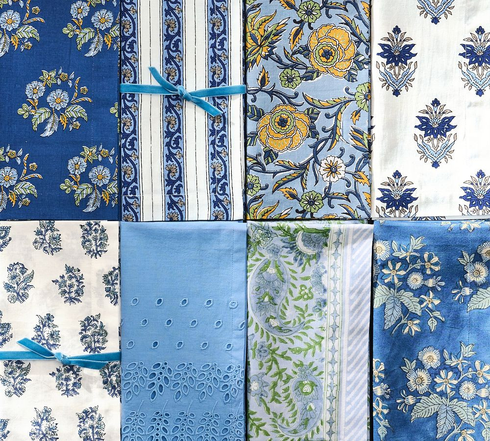 Block Print Organic Cotton Napkins - Mixed Set of 4 | Pottery Barn (US)