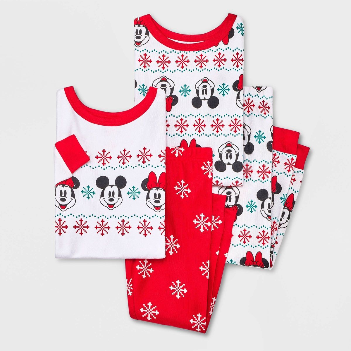 Toddler 4pc Disney Cozy Holiday Minnie and Mickey Fair Isle Pajama Set - White 12M | Target