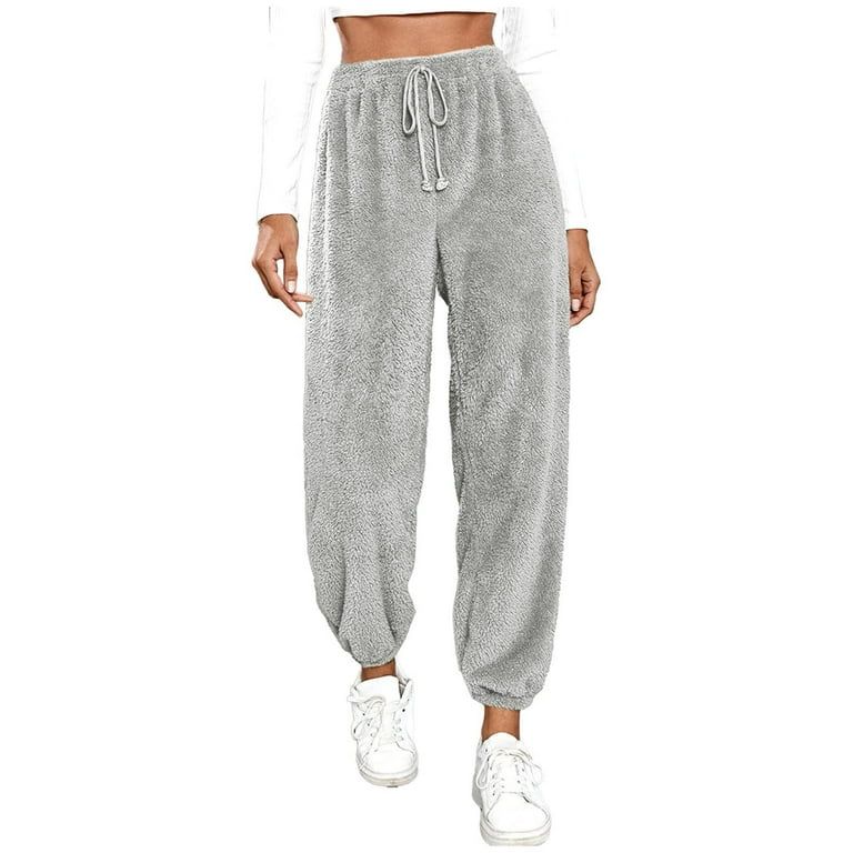 Womens Winter Fleece Pajamas Pants High Waist Plush Fuzzy Sweatpants Solid Warm Cozy Soft Cinch B... | Walmart (US)