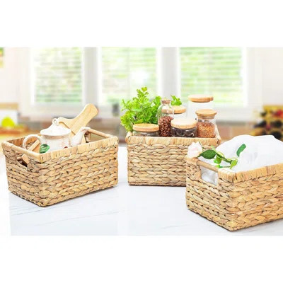 Water Hyacinth Storage Basket With Handle, Rectangular Wicker Basket For Organizing, Decorative Wicker Storage Basket For Living Room, Medium Wicker B | Wayfair North America
