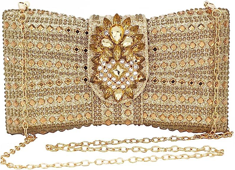 Gold Clutch Purses For Women Evening Novelty Bling Bow Rhinestone Mini Bag Large Glitter Handbag ... | Amazon (US)