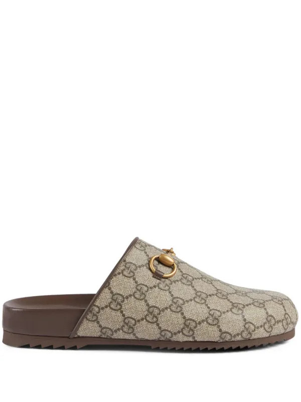 Gucci GG Supreme Horsebit Slippers - Farfetch | Farfetch Global