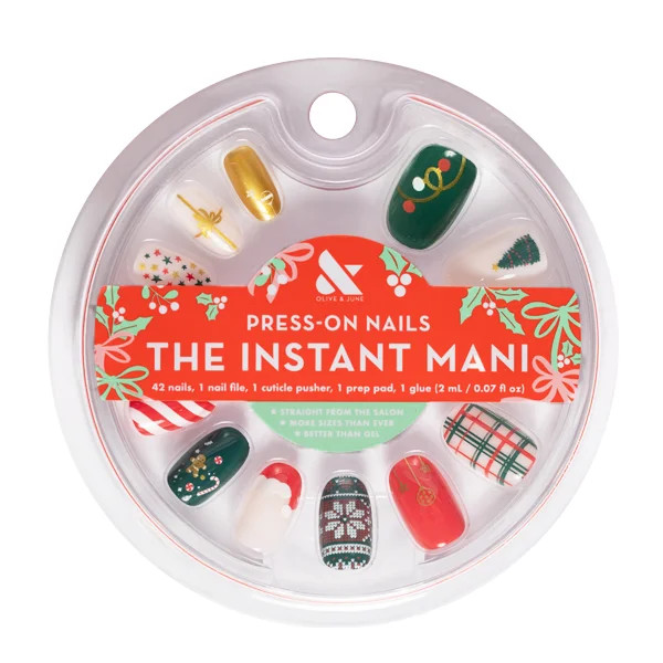 Olive & June Instant Mani Short Round Press-On Nails, All Out Christmas, 42 Pieces | Walmart (US)