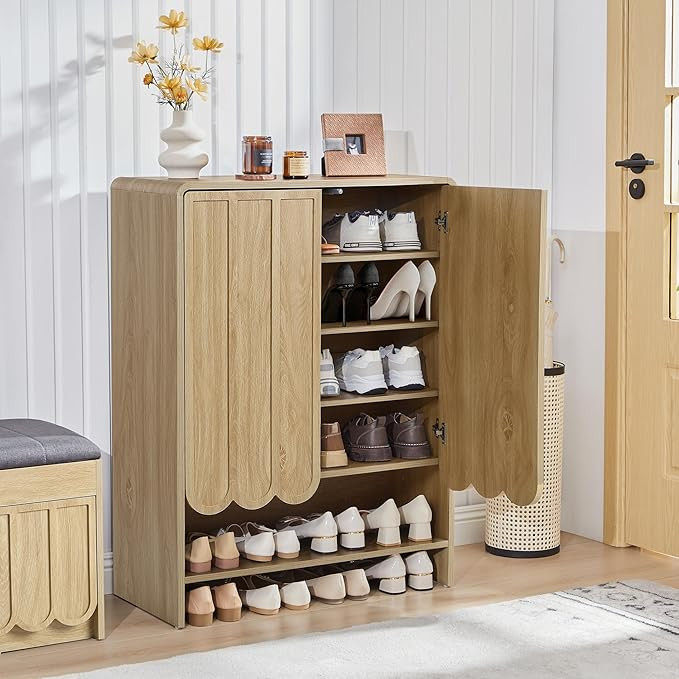 ORRD Shoe Storage Cabinet with Scalloped Doors, 5-Tier Wooden Shoe Cabinet with Adjustable Shelve... | Amazon (US)