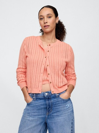 Open-Stitch Crewneck Cardigan | Gap Factory