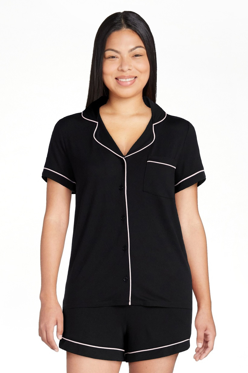 Joyspun Women's Dreamy Soft Collection Notch Top and Shorts Pajama Set, 2-Piece, Sizes XS-3X | Walmart (US)