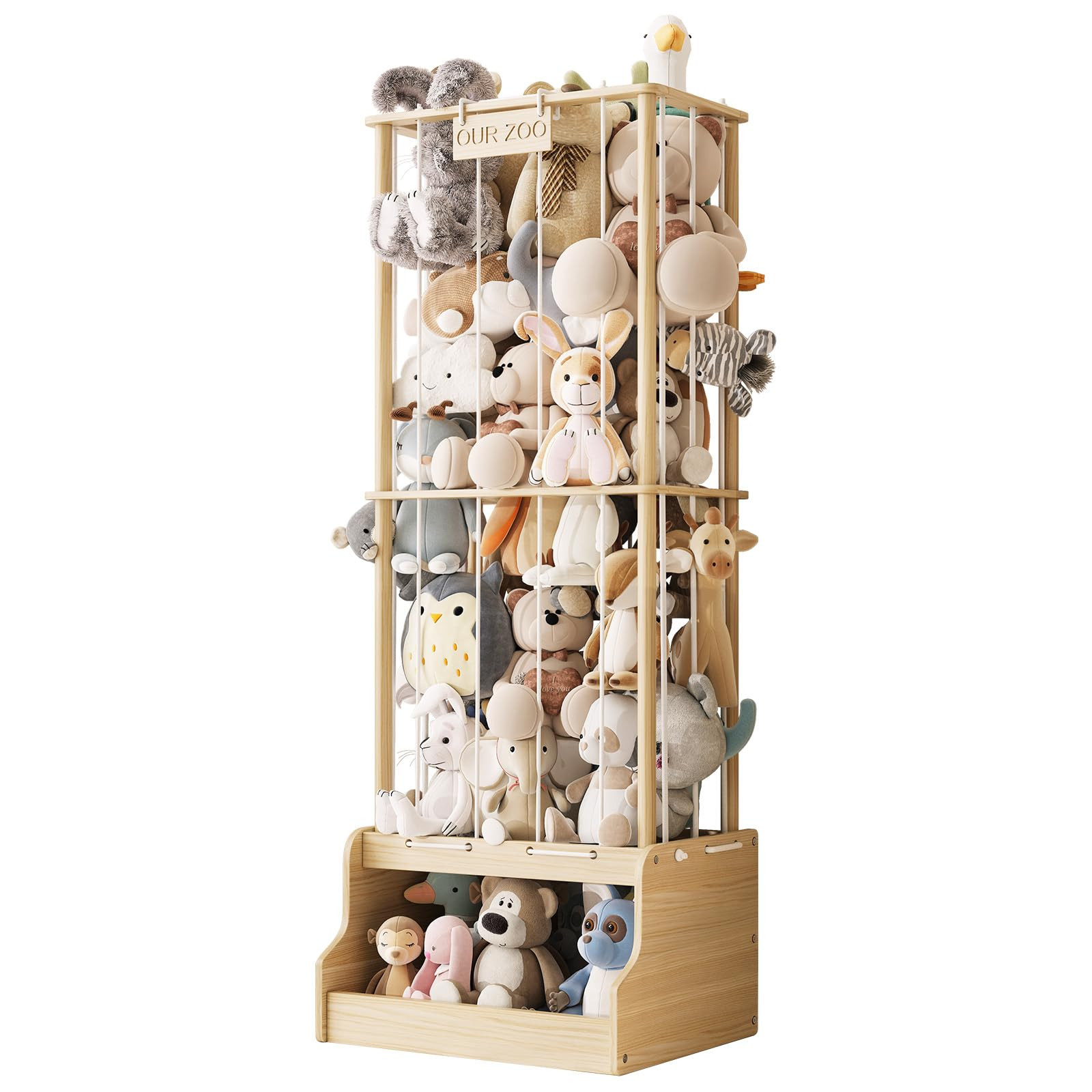 Stuffed Animal Storage, Wood Stuffed Animal Zoo with Toy Chest, Vertical Stuffed Animal Holder wi... | Amazon (US)