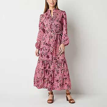 Ryegrass Womens Long Sleeve Beaded Floral Maxi Dress | JCPenney