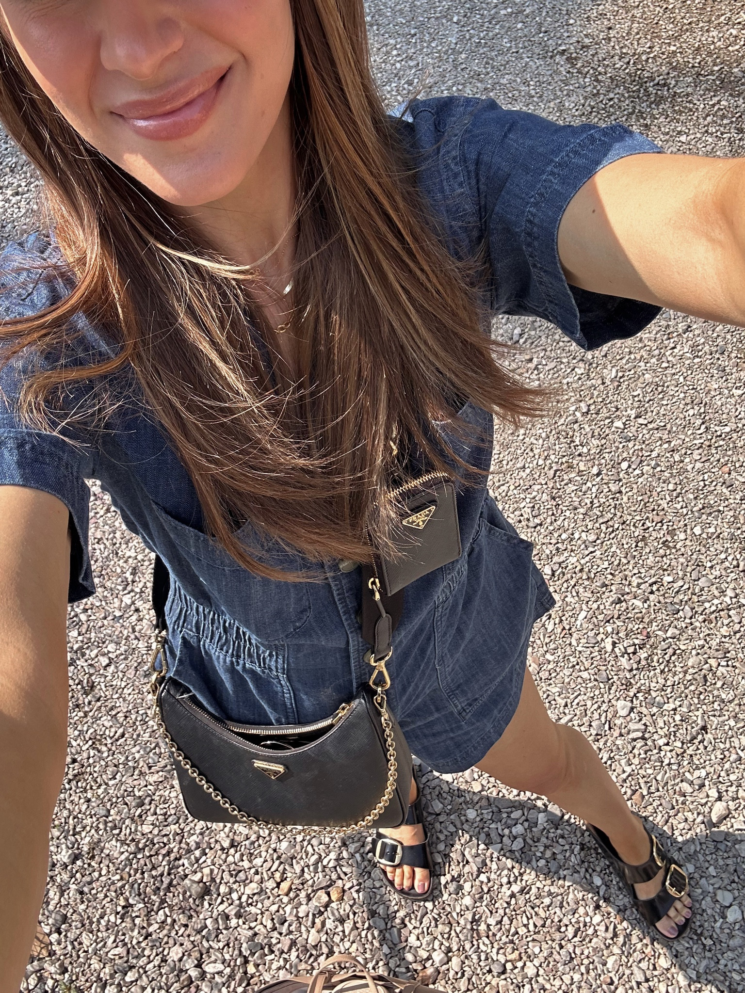 Outfit of the day! Wearing a size XS in the romper & my sandals run TTS. 